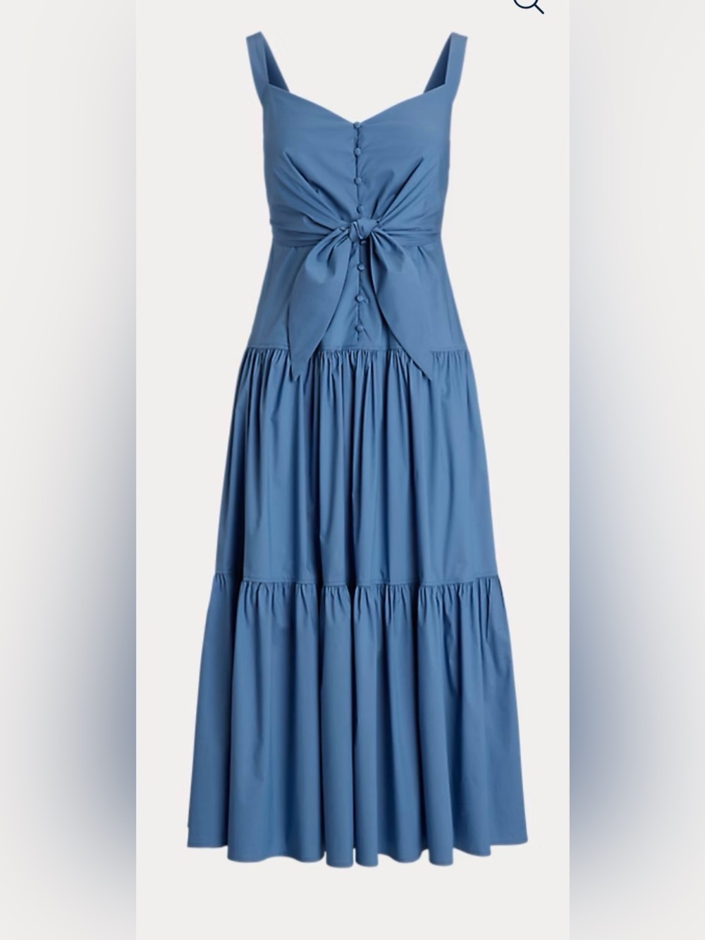 Ralph Lauren blue front tie tiered dress. Cotton blend. Size 10P